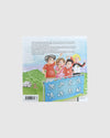 Rückseite des Kinderbuches mit kurzem Text und bunten Zeichnungen.