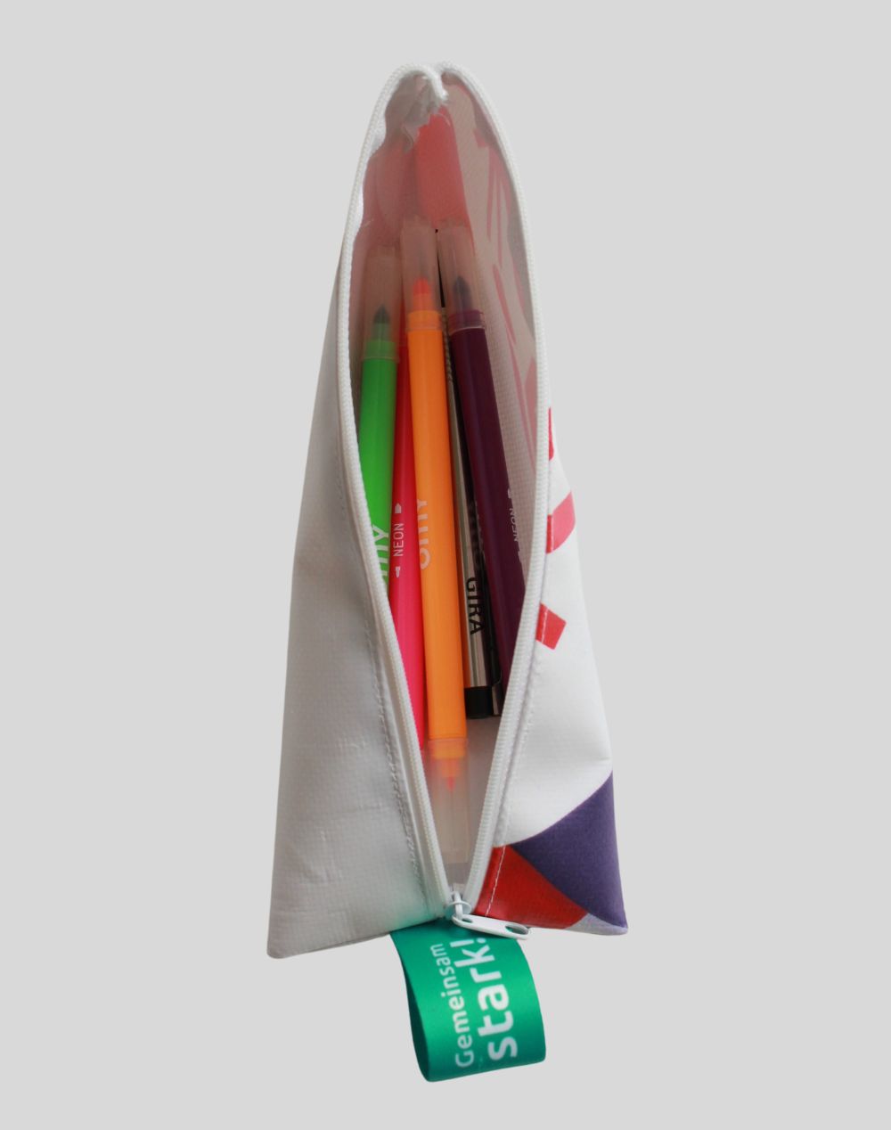 Pencil case made from recycled 2024 Winter Games banner material