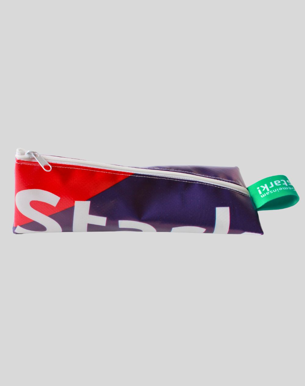 Pencil case made from recycled 2024 Winter Games banner material