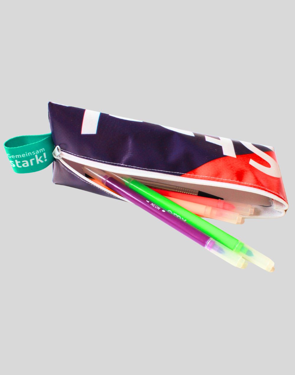 Pencil case made from recycled 2024 Winter Games banner material