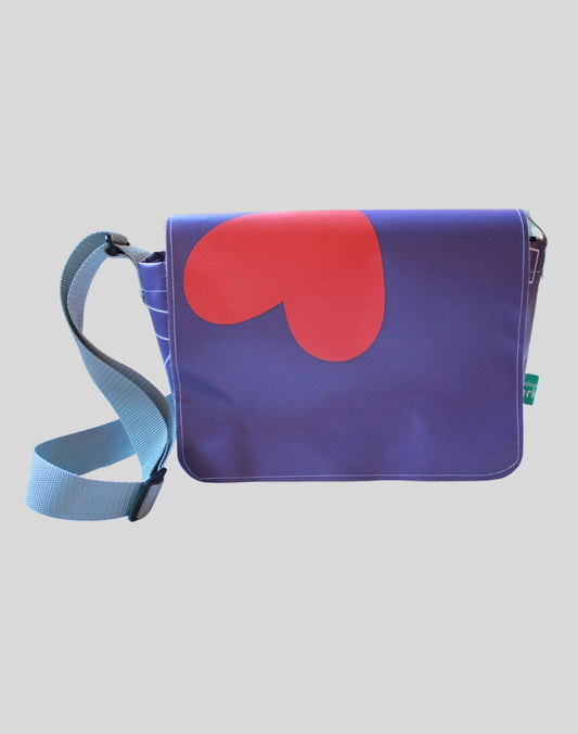 Cross-body bag made from recycled 2024 Winter Games banner material