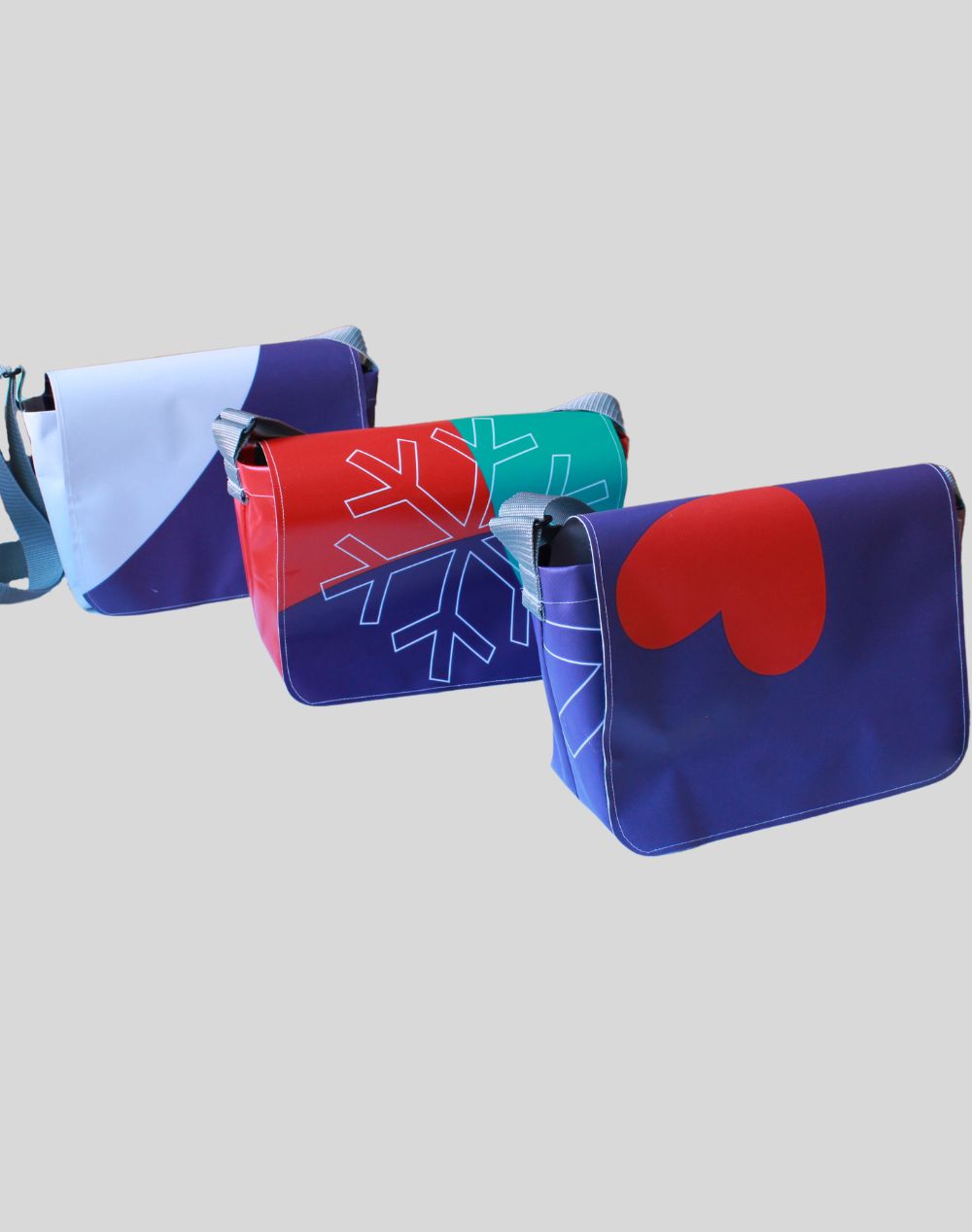 Umhängetasche aus recycelter Bannerplane der Winterspiele 2024
