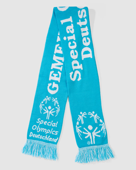 Fanschal Blau mit #Gemeinsamstark Schriftzug vorne 
