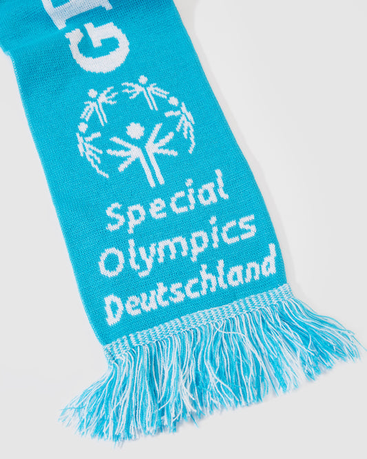 Nahaufnahme Fanschal blau  mit Special Olympics Deutschland Logo