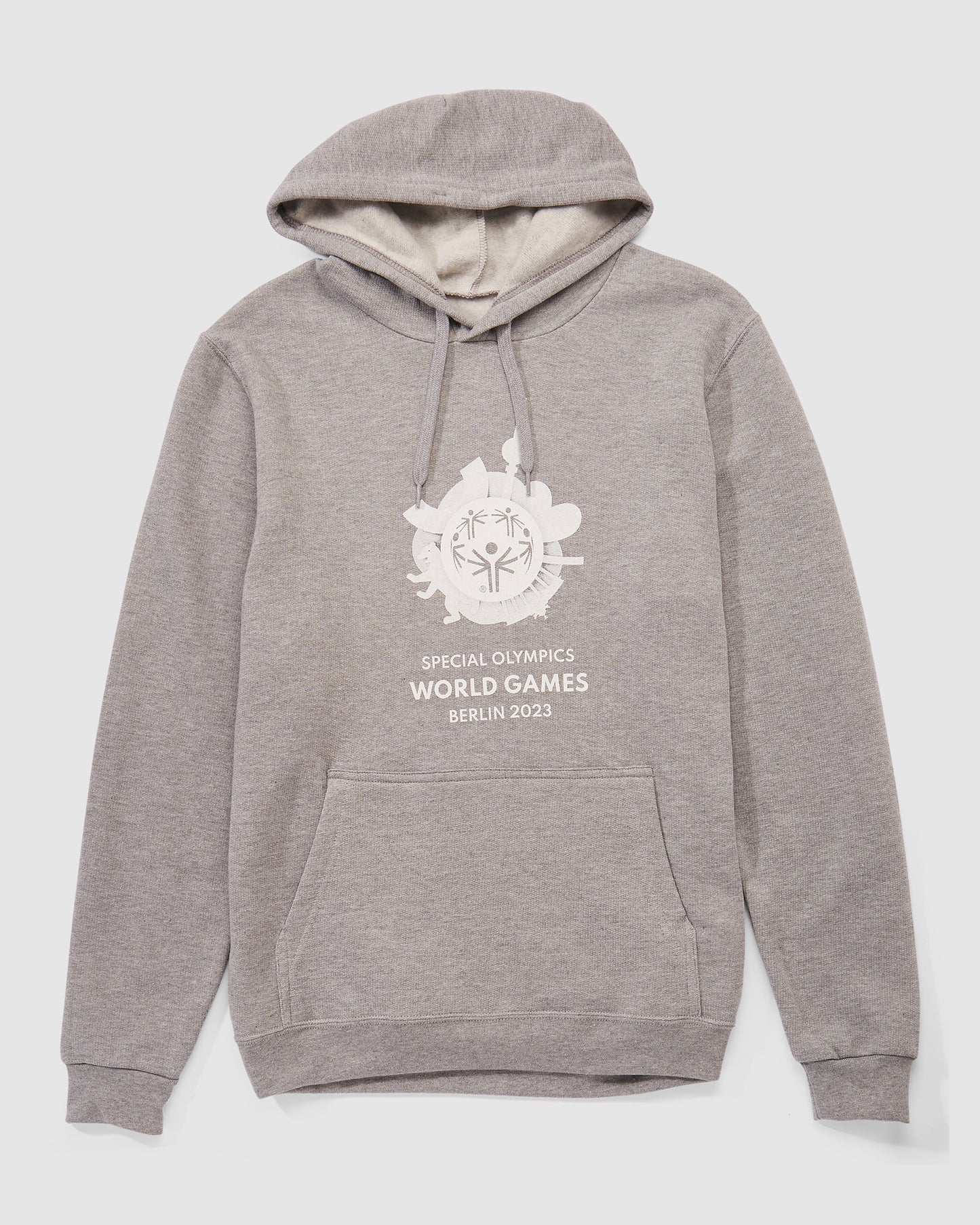 Hoodie in grau mit großem Weltspiele Logo weiß vorne