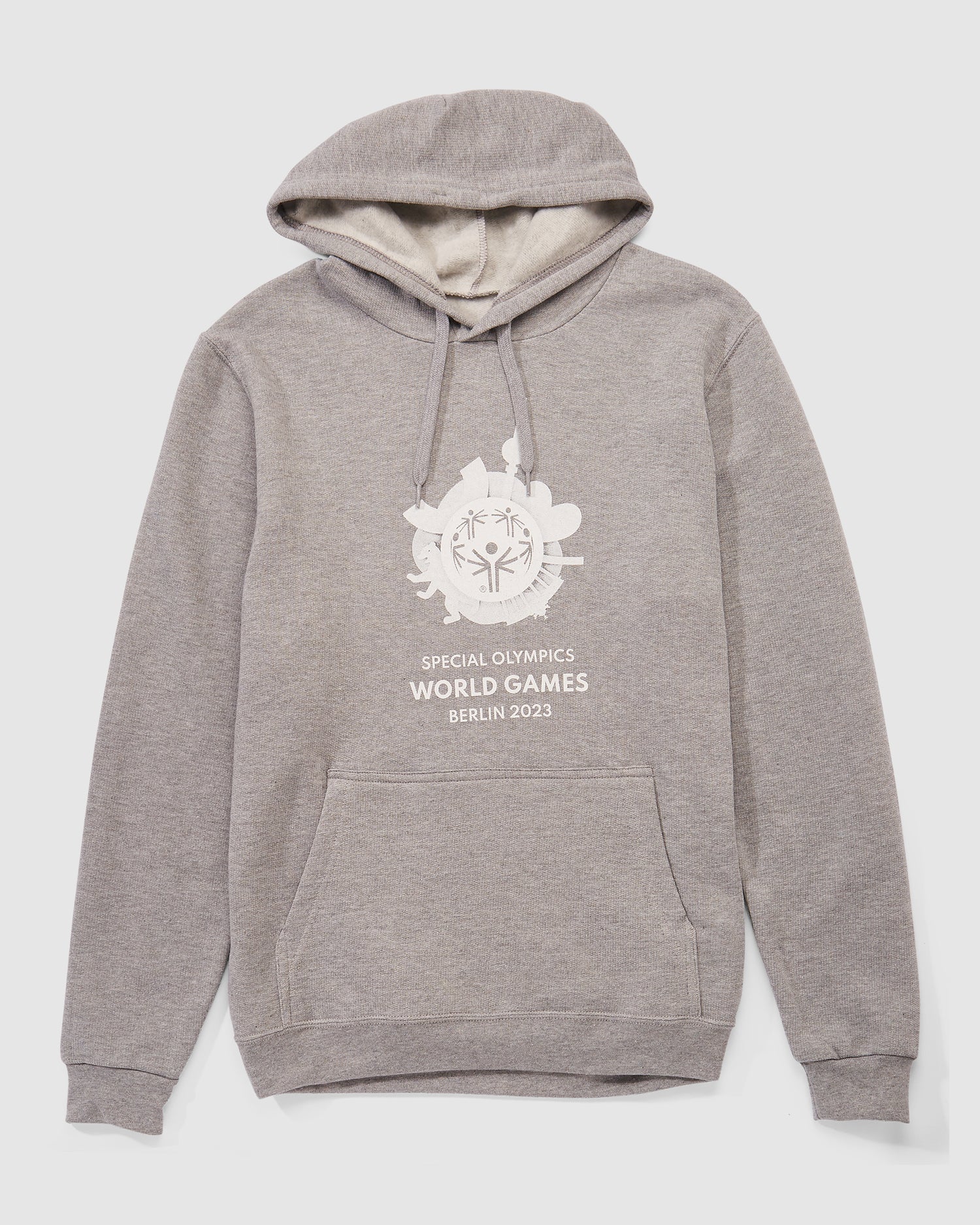 Hoodie in grau mit großem Weltspiele Logo weiß vorne