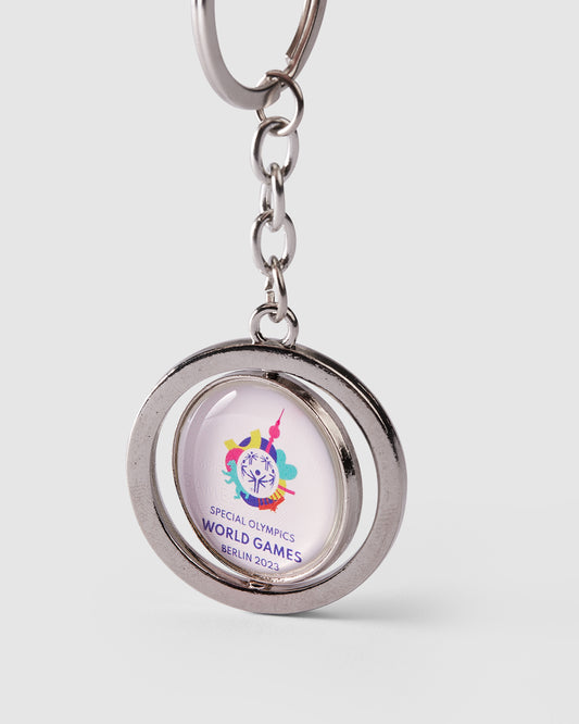 Nahaufnahme Schlüsselanhänger mit Weltspiele Logo
