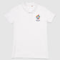 Weißes Poloshirt mit kleinem Weltspiele Logo vorne auf der Brust