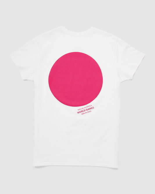 Weißes T-Shirt mit einem großen, pinken Kreis hinten
