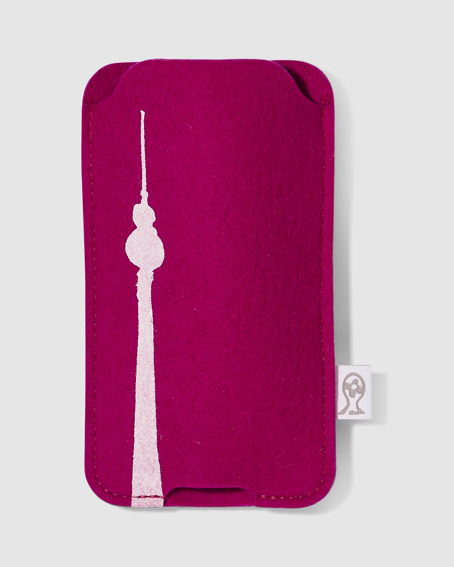 Brillenetui in pink, aus Filz, mit Brandenburger Tor verziert 