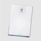 Innenansicht des Notizblocks. Weißes Papier mit kleinem buntem Special Olympics World Games 2023 Logo. 